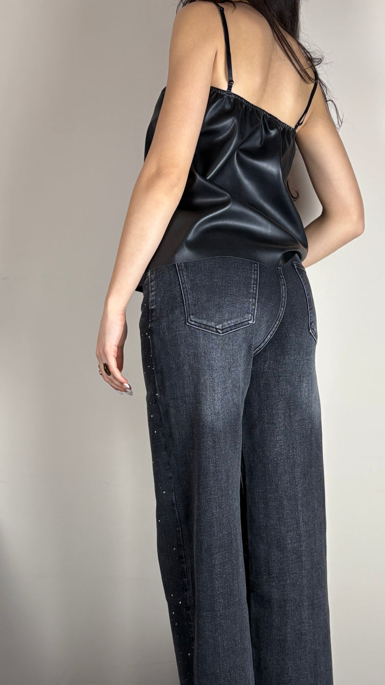 Shiny Black Denim – Jeans nero con micro-strass da donna