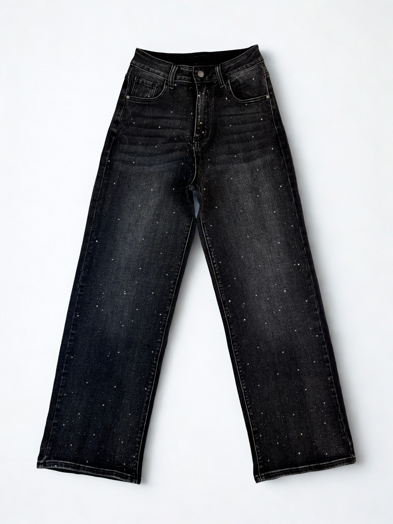 Shiny Black Denim – Jeans nero con micro-strass da donna
