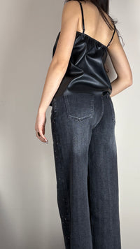 Shiny Black Denim – Jeans nero con micro-strass da donna