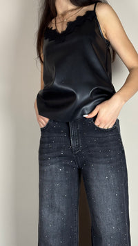 Shiny Black Denim – Jeans nero con micro-strass da donna